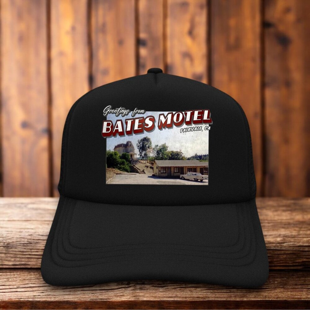 Bates Motel Mens Trucker Hat Black Snapback Psycho 1960 Alfred Hitchcock Cap